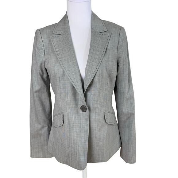 Classiques Entier Size 6 Wool Blend Stitched Blazer Jacket Gray Office Career - Picture 1 of 10